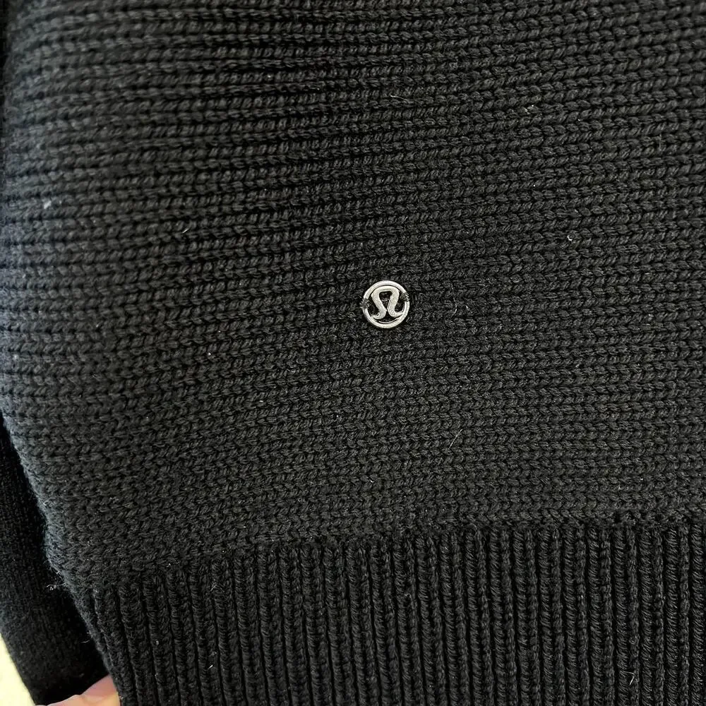 Lululemon Wrap It Up Sweater Cardigan Merino Wool BLACK Draped Zipper Pockets